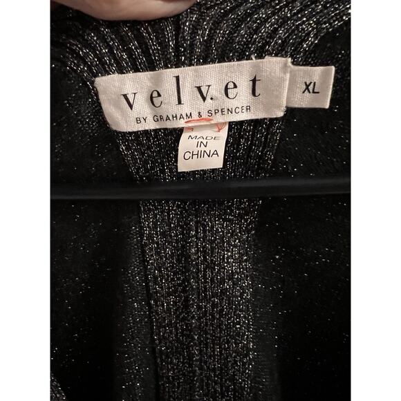 Velvet By Graham Spencer Black Silver Metallic V Neck Sweater Size Xl - Picture 2 of 5